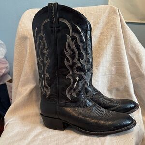 Tony Lama Bonham Smooth Ostrich Black Western Boots 10.5 EE